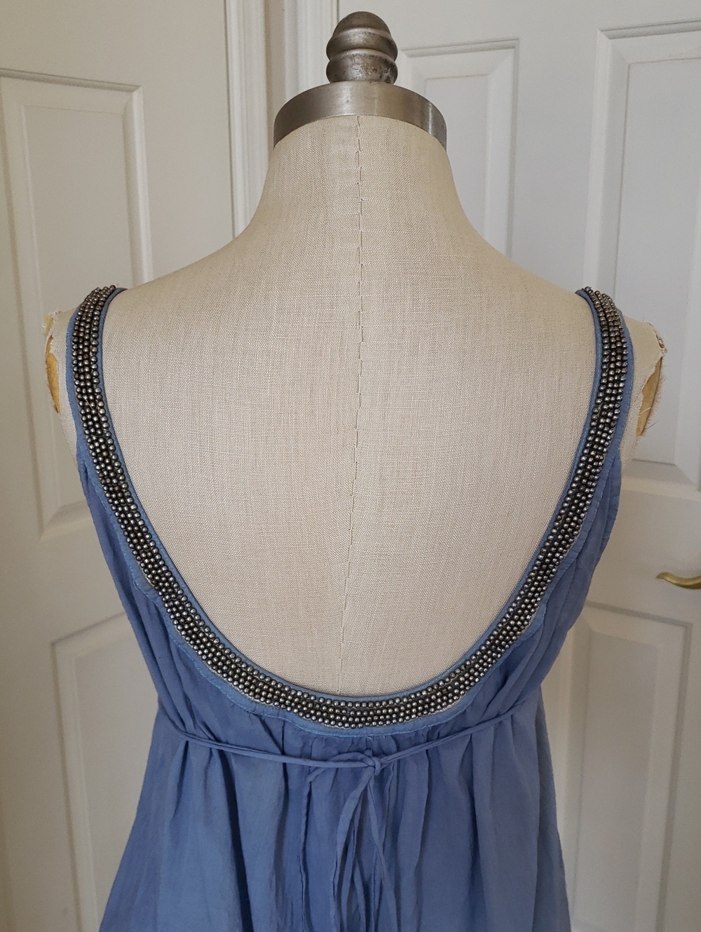 💐 Free People Vintage Boho Bead Trim Camisole Blue Festival Tank Top SMALL - Picture 9 of 11